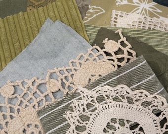 Drk groene bundel stofresten, kant, kleedjes, benodigdheden voor tijdschriften - DG-001