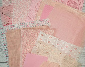 Slow Stitching & Junk Journal Lace + stoffenbundel • Vintage biezen, textielresten • Versieringsset - roze