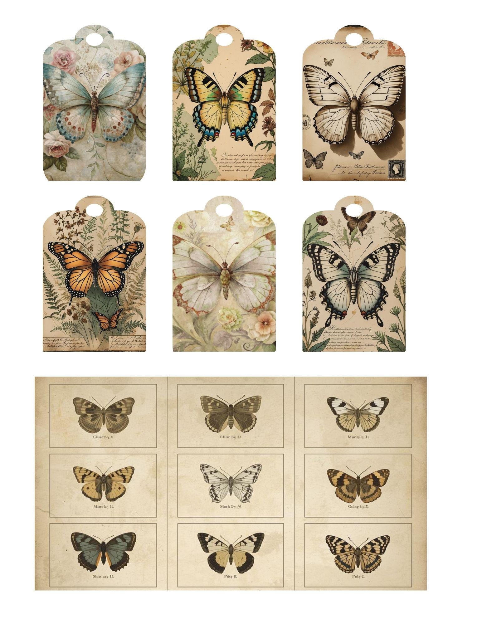 Butterfly Botanical Junk Journal Pages | Printed and Ready to Use (hard ...