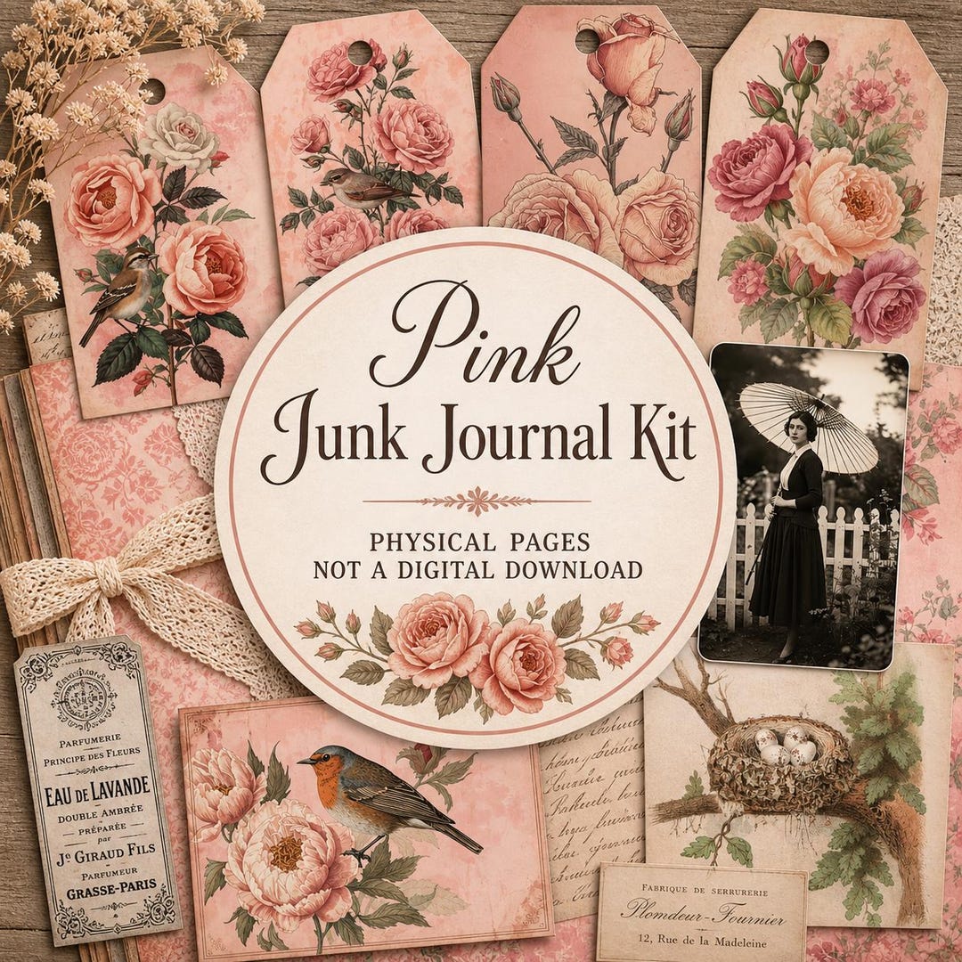 Pink Shabby Chic Junk Journal Pages | Printed and Ready to Use (hard ...