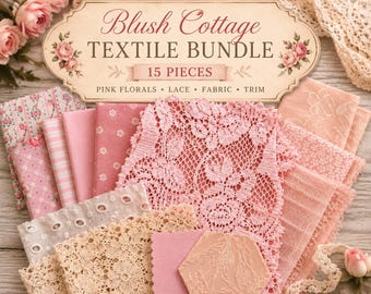 Slow Stitching & Junk Journal Lace + Fabric Bundle • Vintage Trims, Textile Scraps • Embellishments Kit - Pinks
