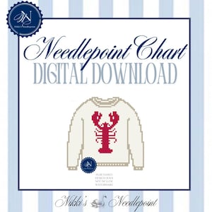 Lobster sweater | Needlepoint Pattern | 18 mesh chart | Digital Needlepoint Pattern Chart PDF | preppy needlepoint | paint your own