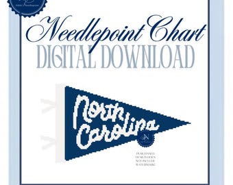 North Carolina pennant flag | Needlepoint Pattern | 13 mesh chart | Digital Chart PDF | preppy