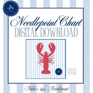 Lobster square | Needlepoint Pattern | 18 mesh chart | Digital Needlepoint Pattern Chart PDF | coastal preppy design | paint your own