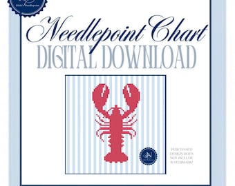 Lobster square | Needlepoint Pattern | 18 mesh chart | Digital Chart PDF | coastal preppy design