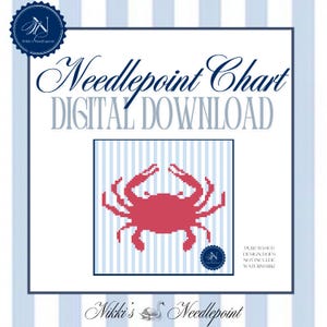 Crab striped square | Needlepoint Pattern | 18 mesh chart | Digital Needlepoint Pattern Chart PDF | coastal preppy design | paint your own
