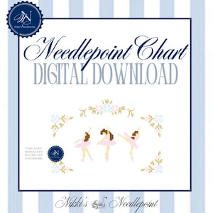 Ballerinas | Needlepoint Pattern | 13 mesh chart | Digital Needlepoint Pattern Chart PDF | preppy needlepoint | paint your own