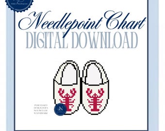 Pantuflas de langosta / Patrón de bordado / Gráfico de 13 mallas / PDF digital / Preppy