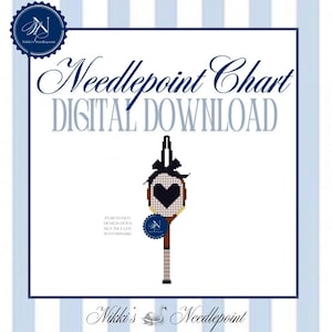 Vintage tennis racket | Needlepoint Pattern | 13 mesh chart | Digital Needlepoint Pattern Chart PDF | preppy needlepoint | paint your own
