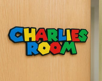 Personalised Mario Style Door Sign – Custom Name Sign – Gamer Room Decor – Kids Bedroom Gift – Gaming Door Plaque – Gift for Boys Girls