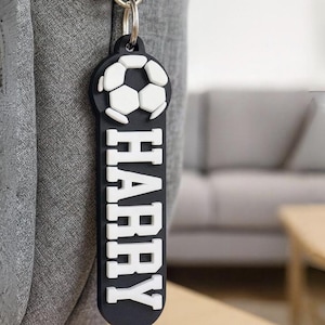 Personalised Football Soccer Keyring – Custom Name Bag Tag – Kids School Backpack Charm – Sports Gift – Stocking Filler