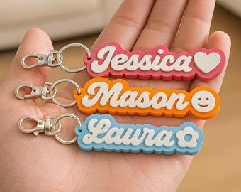 Personalized Icon Name Keychain – Custom School Bag Tag