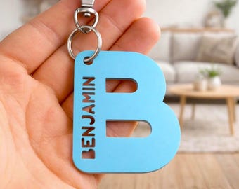 Personalised Letter Name Keyring – Custom Initial Keychain – Name Tag Keyring – Bag Tag – Gift for Kids Him Her
