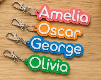 Personalised Keyring Keychain – Custom Name Tag Gift – Bag Tag – Stocking Filler – Party Favour – Gift for Him Her Kids – Name Keyring