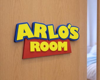 Personalised Toy Style Door Sign – Custom Name Door Plaque – Kids Bedroom Sign – Playroom Decor – Cartoon Name Sign