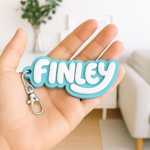 Personalised Blue Dog Style Keyring – Custom Name Keychain – Kids Bag Tag – Gifts for Boys & Girls – Party Favours, Stocking Filler