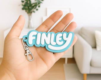 Personalised Blue Dog Style Keyring – Custom Name Keychain – Kids Bag Tag – Gifts for Boys & Girls – Party Favours, Stocking Filler