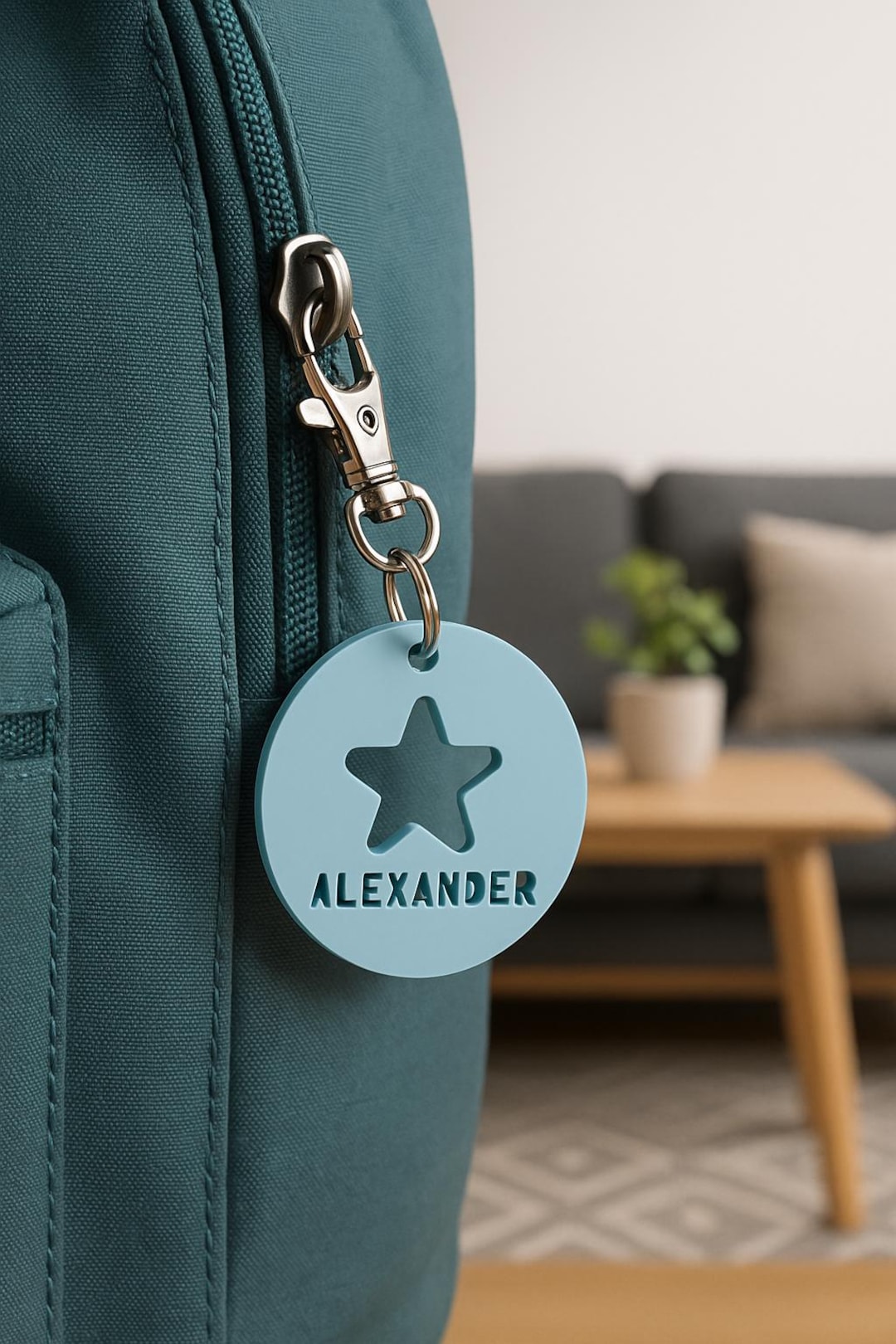 Personalised Round Name Keyring With Big Icon – Custom Bag Tag – Gift ...