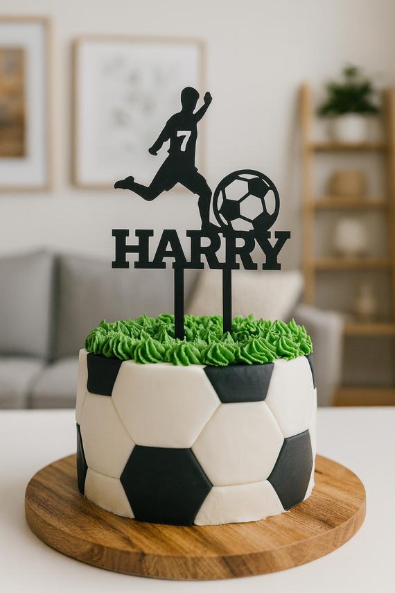 Personalised Footballer Cake Topper – Custom Football Cake Topper – Kids Birthday Cake Decoration – Football Party Decor