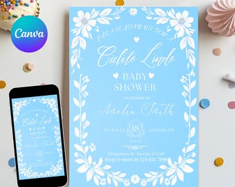 Editable Cielito Lindo Invitation, Mexican Baby Shower Invitation, Cielito Lindo Baby Shower Invitation, Papel Picado Invite, Blue Talavera