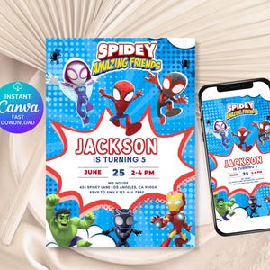 Spidey Invitation Spidey and his Amazing Friends Birthday Invitation Spidey Birthday Party Invite Template Boy Ghost Spider Invitation DS