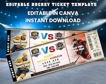 Editable Hockey Ticket Template: Surprise Game Gift (Canva Editable)