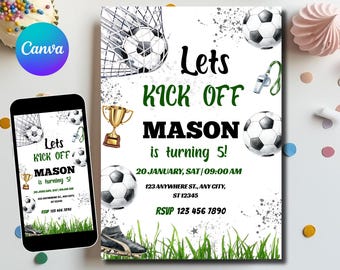 Soccer Birthday Invitation, Sports Theme, Editable Soccer Party Invite, Kids Football Birthday, Instant Download, Digital Template