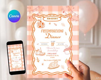 Friendsgiving Dinner Party Invitation for Fall Thanksgiving Pumpkin Hand Drawn Holiday Dinner Party for Friends Thanksgiving Potluck Invite