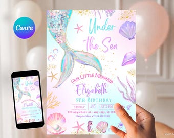 Under The Sea Birthday Invitation Mermaid Birthday Invitation Mermaid Invitation Ocean Party Invite Girl Theme EDITABLE Instant Download