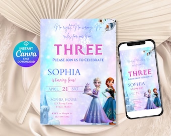 Editable Digital Elsa Invite Digital Frozen Party Invitation Frozen Party Invite Frozen Birthday Elsa Anna Frozen 3rd Birthday Invitation