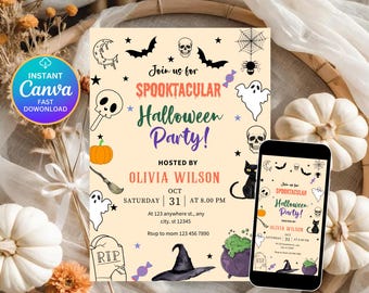 Editable Halloween Birthday Invitation, Ghost Invitation, Spooktacular Halloween Party Invitation, Halloween Birthday, Digital Download