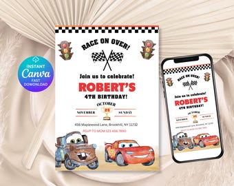 Editable Cars Birthday Party Invitation, Cars Lightning McQueen Birthday Invitation, Mcqueen Birthday Invitation Boys, Cars Birthday Invite