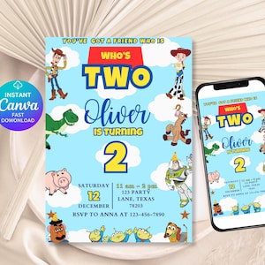 Toy Story Birthday Invitation Template, Toy Story Birthday Invite, 2nd Digital Invitation, Kids Birthday Party, Woody, Two Infinity & Beyond
