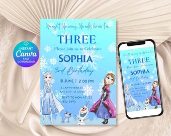 Editable 3rd Frozen Birthday Invitation Frozen Invitation Frozen Princess Elsa Anna Party Invitation Girl Frozen Editable Digital Invite DDS
