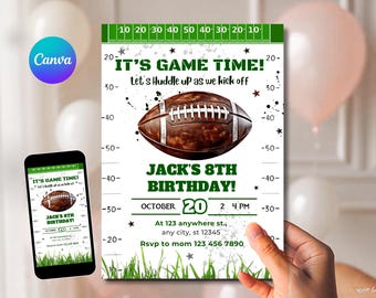 Invito a tema calcio, invito di compleanno a tema calcio stampabile, invito a festa sportiva, partita di calcio, 5x7, modello modificabile Canva