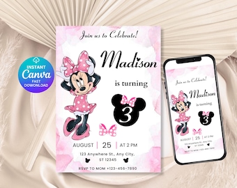Editable Oh TWOdles Birthday Invitation Digital 2nd Birthday Cute Mouse Second Birthday Invitation Oh Twodles Invitation, Minnie Invitation