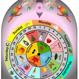 Afdrukbaar kalenderwiel voor kinderen – leerschema dagen, maanden, seizoenen – kalender voor kinderen – klassikaal en thuis
