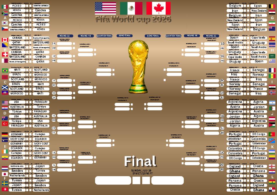 World Cup 2026 Wall Chart A1 – Printable , Football Planner Poster