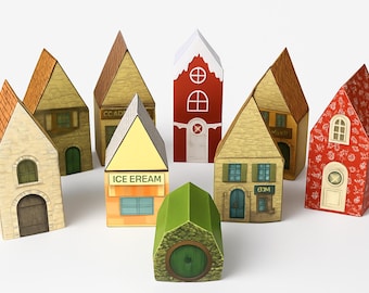 9 maisons en papier imprimables - Ensemble de bricolage de village en papier + Bonus surprise | Téléchargement instantané