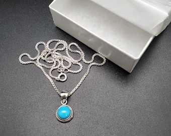 Z-090 | Dainty Sleeping Beauty Turquoise Necklace Pendant | Sterling Silver Blue Turquoise Pendant | Lovely Round Shape Turquoise Pendant