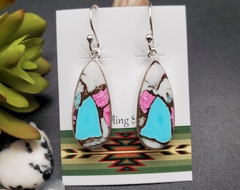 Z-066 | Unique Sterling Silver Cotton Candy Dangle Earrings | Mohave Multicolor Turquoise Earrings | Cotton Candy Earrings | Gift For Her