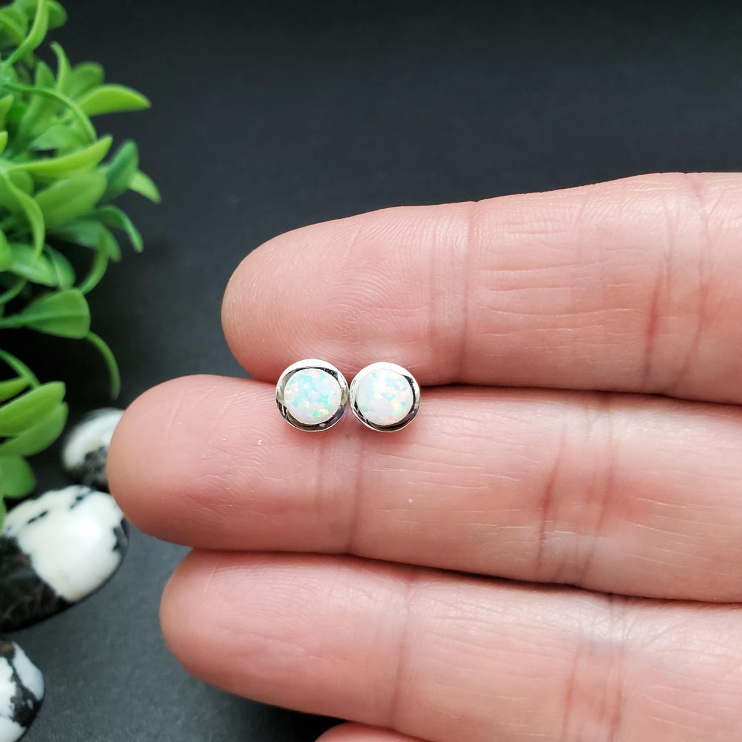 Z-484 | Dainty 6-7mm White Opal Posts | Small Round Fire Opal Studs ...