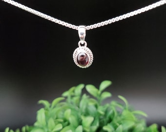 Z-086 | Dainty Red Garnet Necklace Pendant | Sterling Silver Red Garnet Pendant | Small Oval Garnet Gemstone Pendant | Red Garnet Sterling