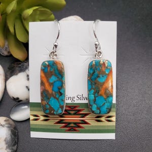 Z-077 | Unique Mohave Copper Spiny Oyster Turquoise Earrings | Multicolor Earrings | Copper Orange Spiny Oyster, Blue Turquoise Earrings
