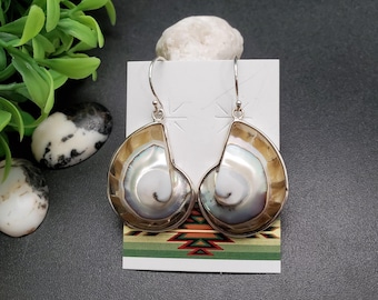 Z-329 | Unique Nautilus Shell Dangle Earrings | Sterling Silver Shell Drop Earrings | Silver Nautilus Jewelry | Light Yellow Nautilus Shells