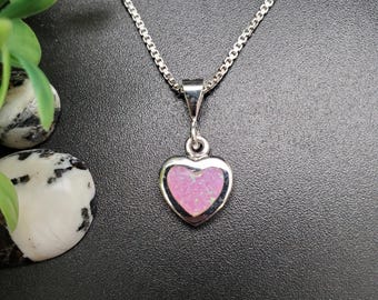 Z-216 | Pink Opal Heart Necklace Pendant Option Silver Chain | Sterling Silver Pink Opal Inlay Pendant | Lovely Pink Opal Heart Necklace