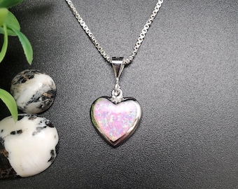 Z-214 | Pink Opal Heart Necklace Pendant Option Silver Chain | Sterling Silver Pink Opal Inlay Pendant | Lovely Pink Opal Heart Necklace