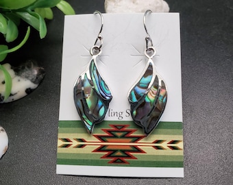 Z-310 | Lovely Abalone Shell Dangle Earrings | Sterling Silver Abalone Inlay Earrings | Dainty Abalone Shell Earrings | Unique Earrings