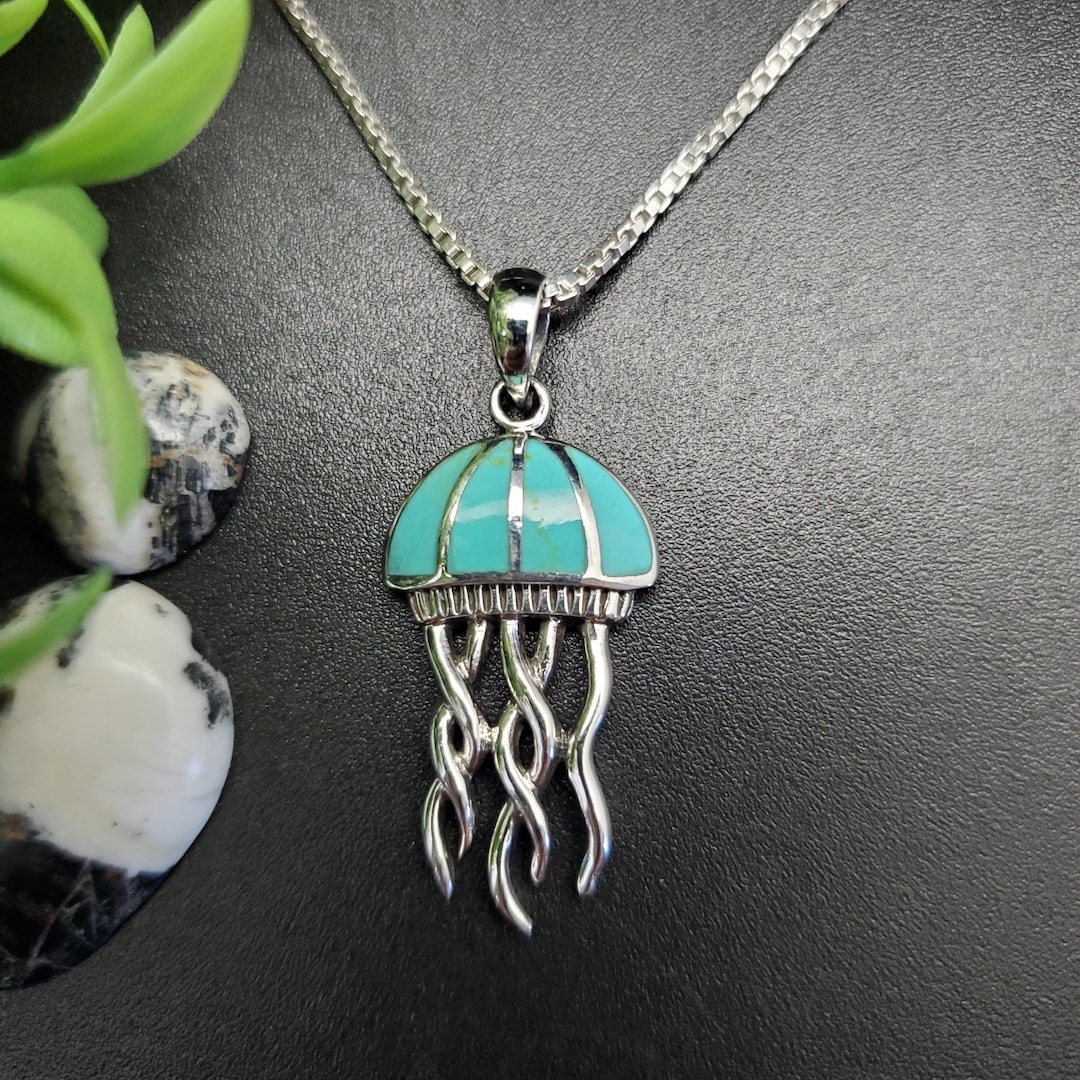 Octopus Inlay Z-353 | Inlay Turquoise Squid Necklace Pendant | Sterling Silver ...