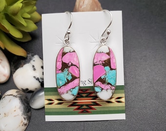Z-068 | Unique Sterling Silver Cotton Candy Dangle Earrings | Mohave Multicolor Turquoise Earrings | Cotton Candy Earrings | Gift For Her